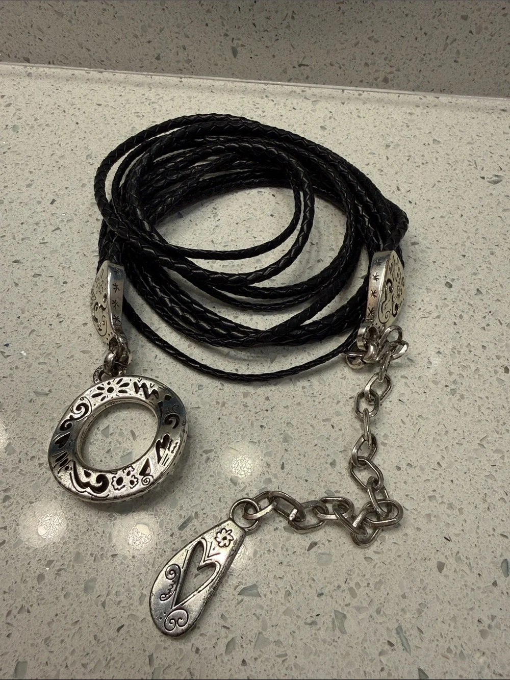 VTG Brighton Black Braided Leather Chain Belt